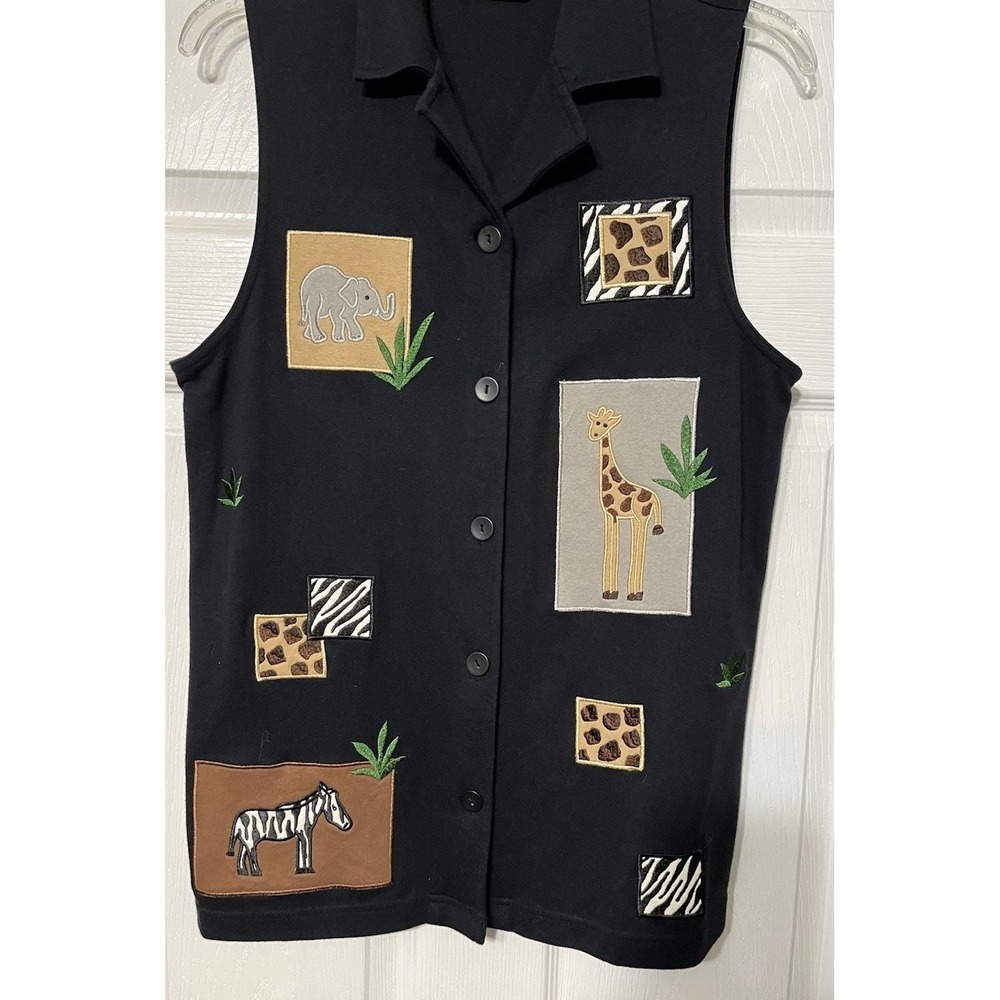 Vintage Bechamel Zoo Embroidered Petite Small Vest Black Y2K‎ Cottagecore